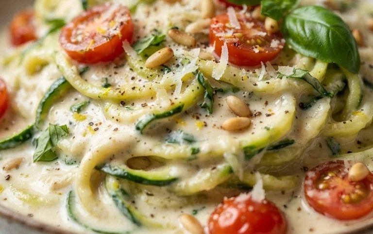 Zucchini-Spaghetti in cremiger Sauce– Zoodles