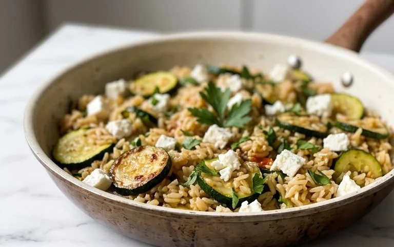 Zucchini-Reis-Pfanne mit Feta