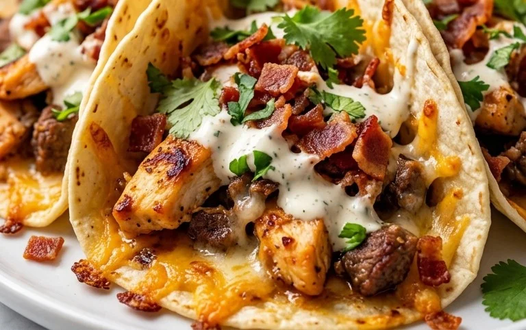 Baked Chicken Beef Bacon Ranch Tacos
