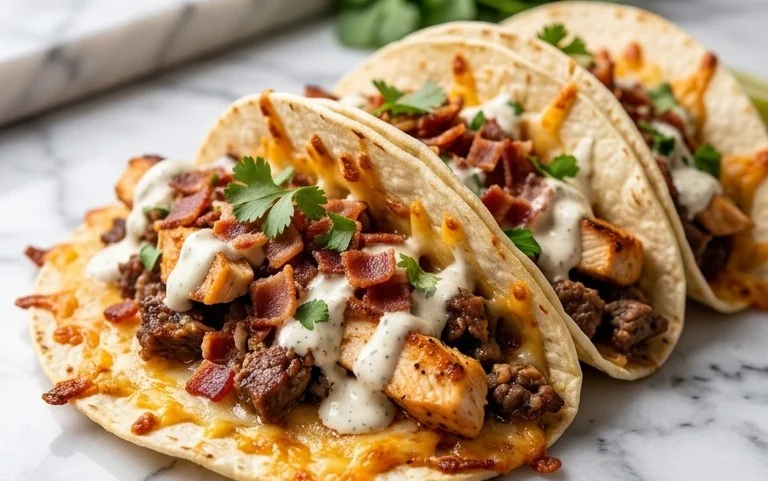 Baked Chicken Beef Bacon Ranch Tacos