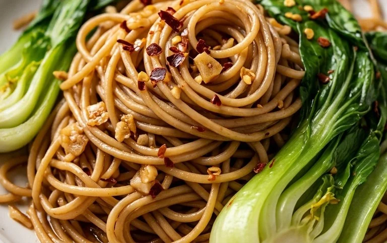 Spicy Garlic Soba Noodles with Bok Choy