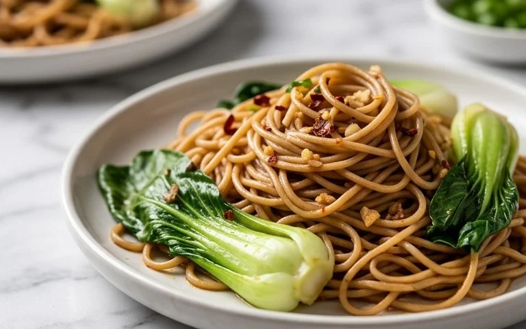 Spicy Garlic Soba Noodles with Bok Choy