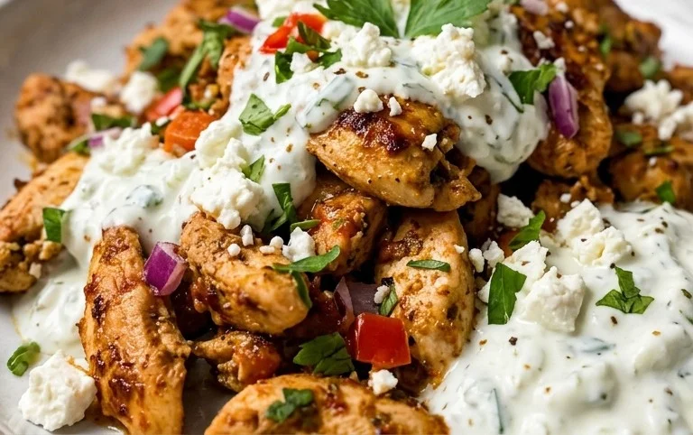 Mediterranes Hähnchen-Gyros mit Feta-Tzatziki genießen!