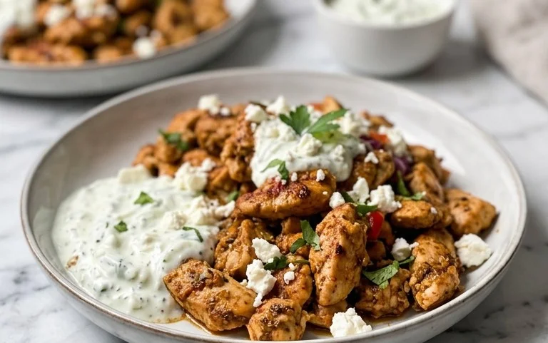Mediterranes Hähnchen-Gyros mit Feta-Tzatziki genießen!