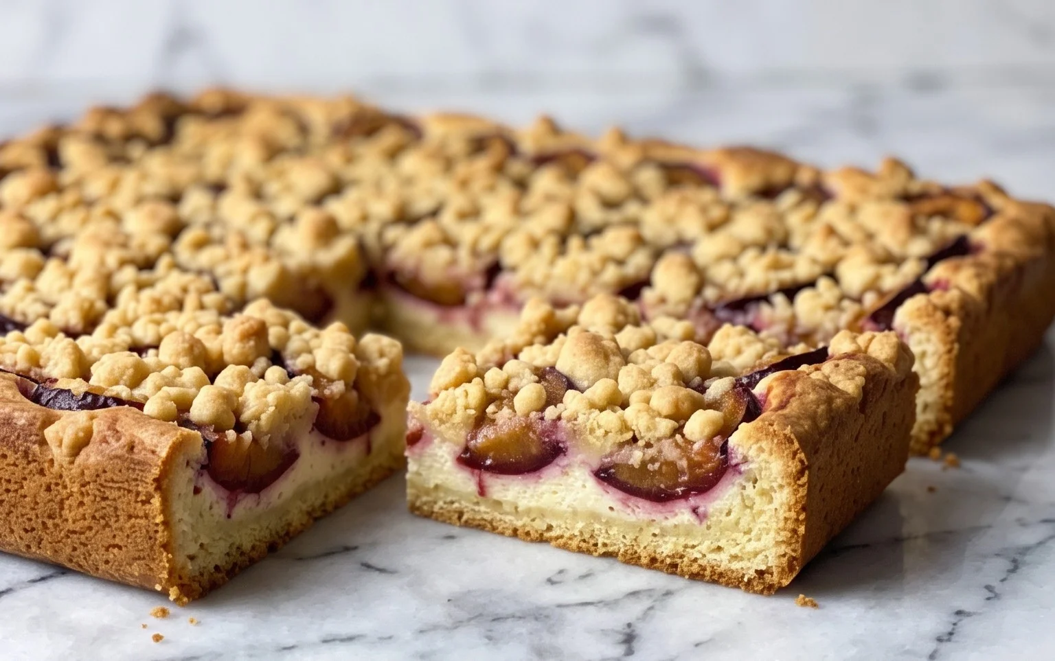 Pflaumenkuchen mit Streusel vom Blech (Quark-Öl-Teig)