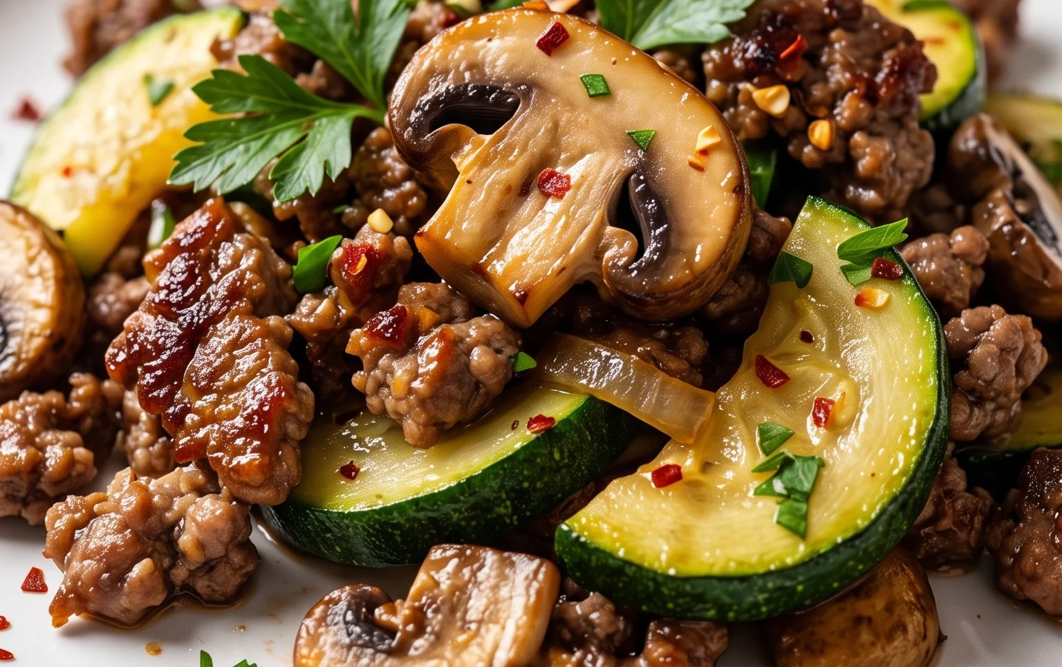Zucchini-Cbeef hampignonpfanne