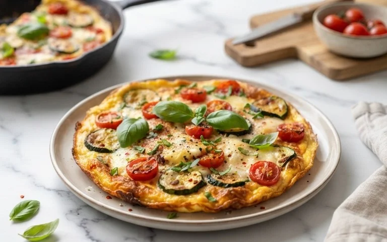 Zucchini-Omelett mit Tomaten und Basilikum