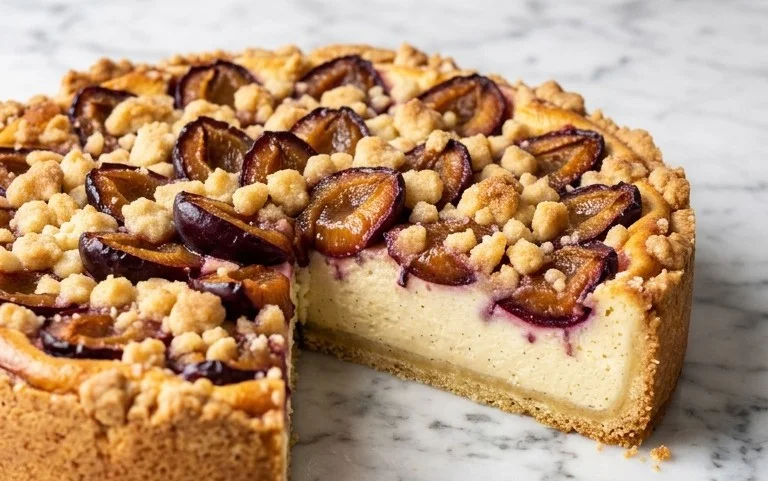 Zwetschgen-Käsekuchen - mit Mürbeteigboden & Streusel