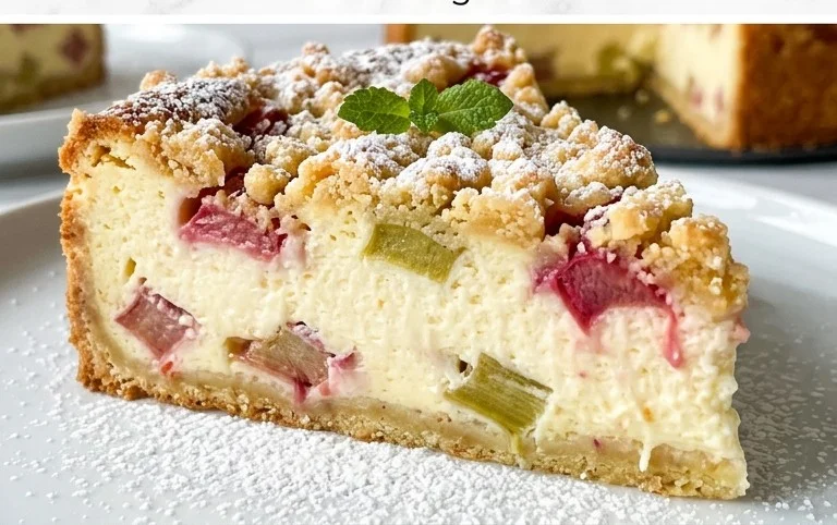 Rhabarber Käsekuchen mit Streuseln