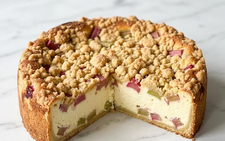 Rhabarber Käsekuchen mit Streuseln