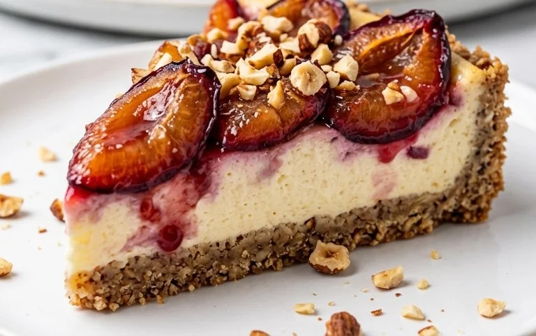 Zwetschgen-Topfenkuchen mit Nuss-Mürbteig