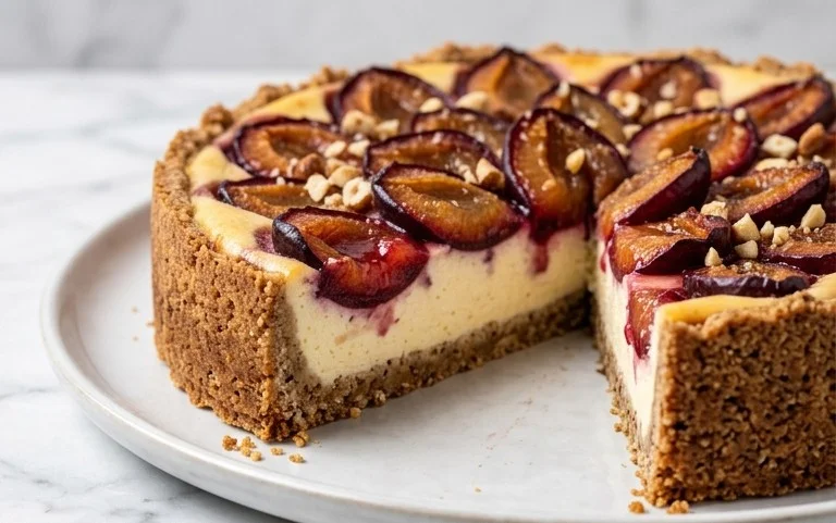 Zwetschgen-Topfenkuchen mit Nuss-Mürbteig