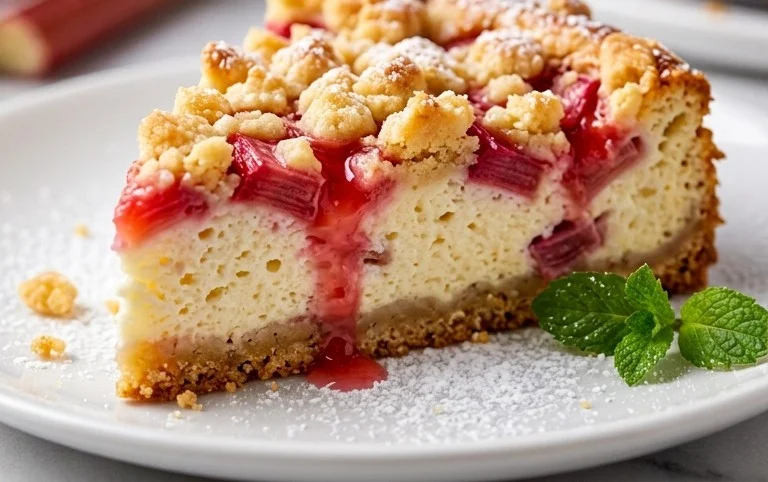 Rhabarber Quarkkuchen mit Butterstreuseln